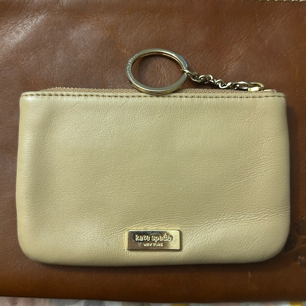 Kate spade Wristlet with black bow accents and key chain Preloved
